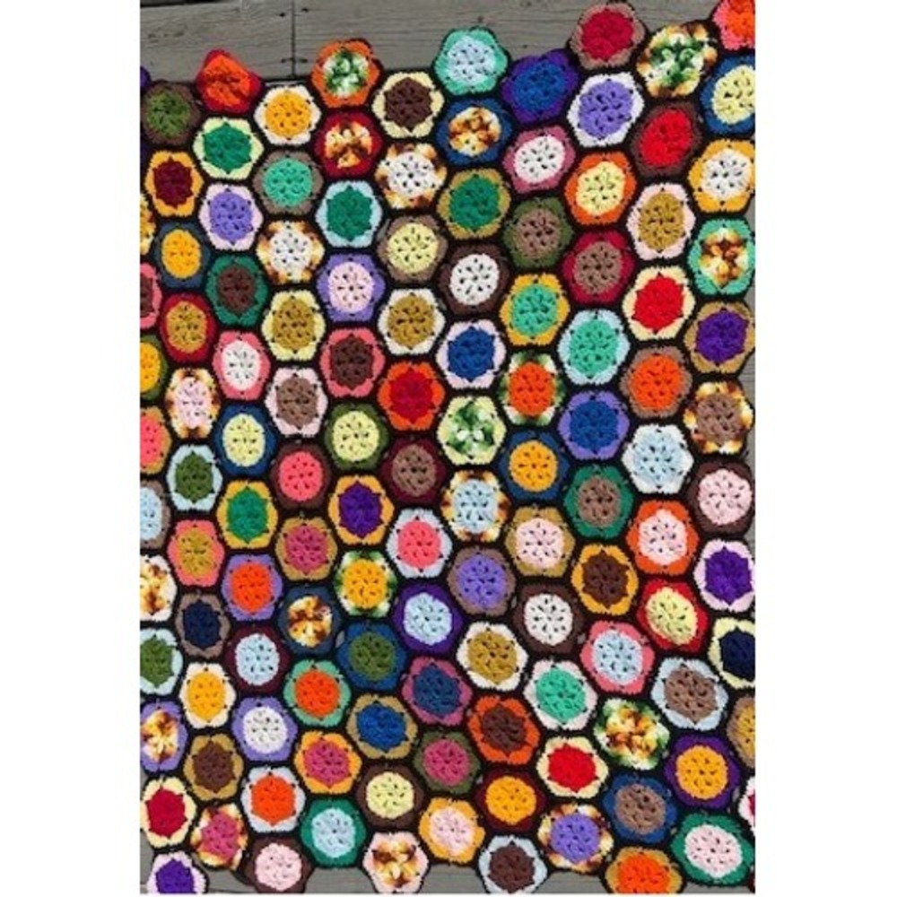 Vintage Handmade Crochet Hexagon Afghan Blanket Multi Color Granny Square Throw - Picture 3 of 14